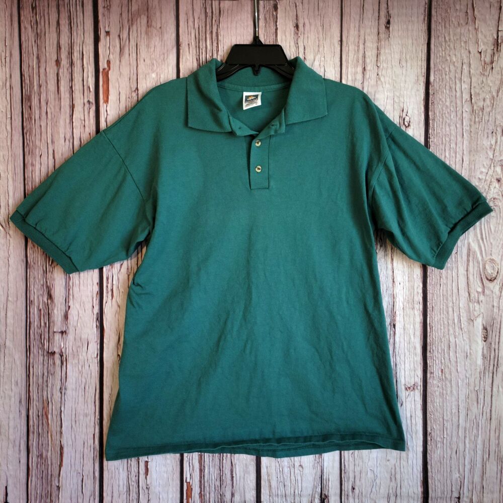 Vintage 90s Polo Shirt Teal Green Mens Large USA-Fabric Cotton Deluxe